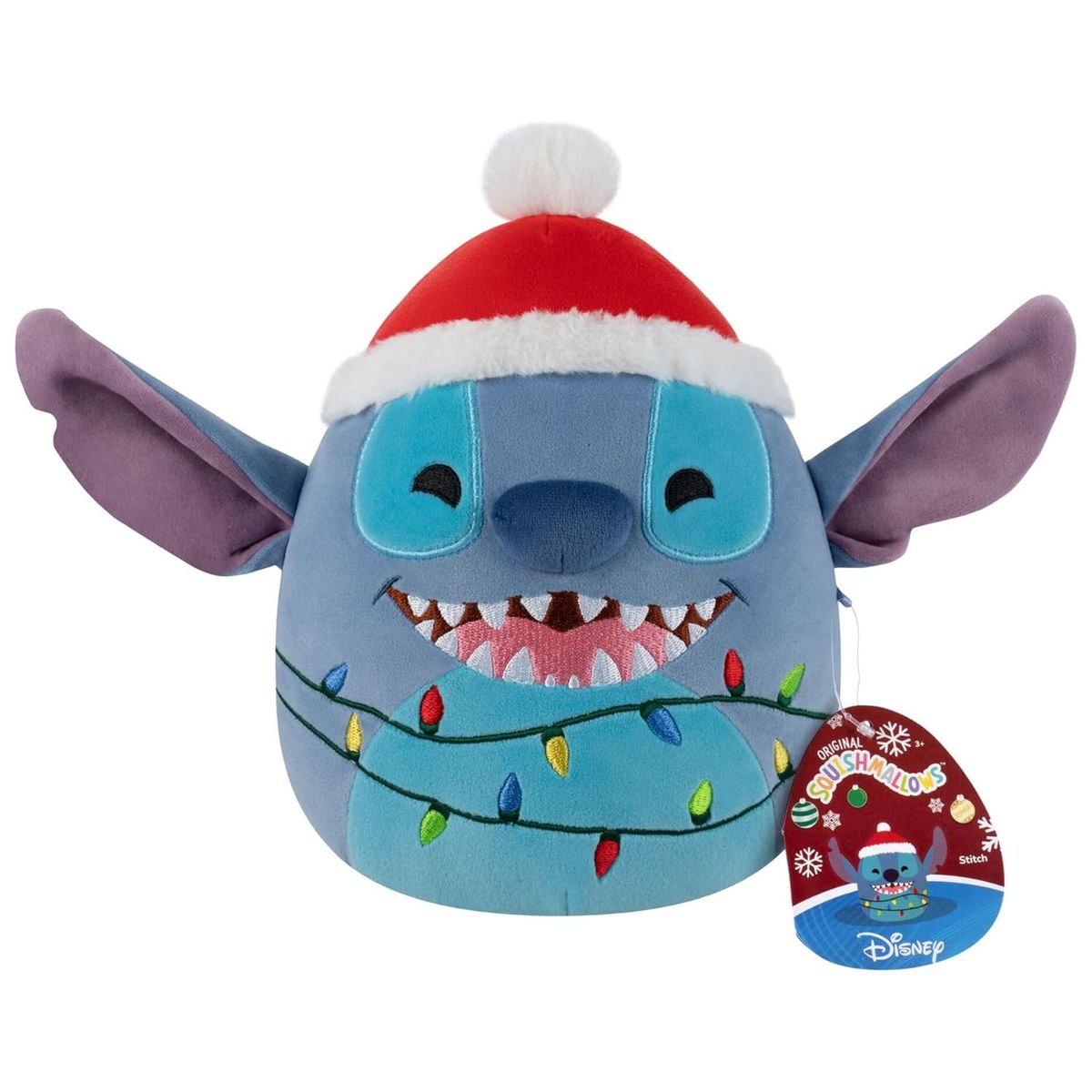Jazwares SQDI01432 - Squishmallows - Disney Lilo & Stitch - Ultraweicher Stitch mit Weihnachtsm&uuml;tze und Lichterketten-Design, 20 cm - Bild 1