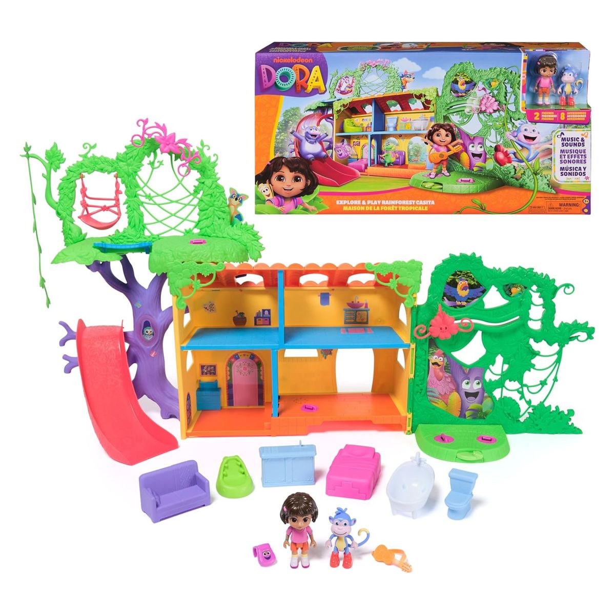 Spin Master 6073669 (20153008) - Dora - Der Regenwald Casita Spielset inkl. Dora & Affe Boots Figur, 3 Sound-Einstellungen: Deutsch, Spanisch oder nur Ger&auml;usche - Bild 1