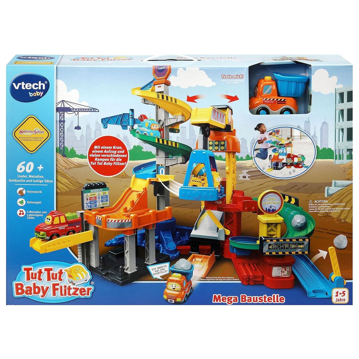 V-Tech 80-543574 - Tut Tut Baby Flitzer - Mega Baustelle &ndash; Spielset mit Kran, Aufzug & Kipplaster - Bild 1