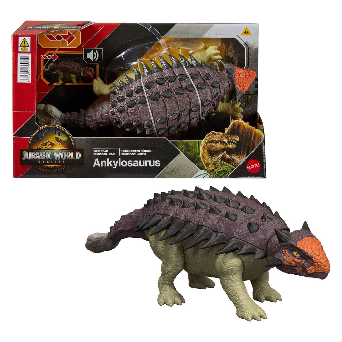 Mattel JGB90 - Jurassic World - Die Wiedergeburt - Dinofigur mit Ger&auml;uschen, 25 cm, Ankylosaurus - Bild 1
