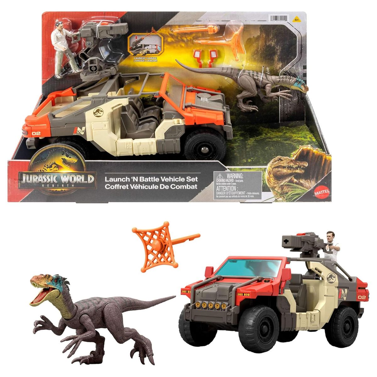Mattel JGB59 - Jurassic World - Die Wiedergeburt - Spielset, Fahrzeug, Spielfiguren, Launch&acute;n Battle Fahrzeugset - Bild 1