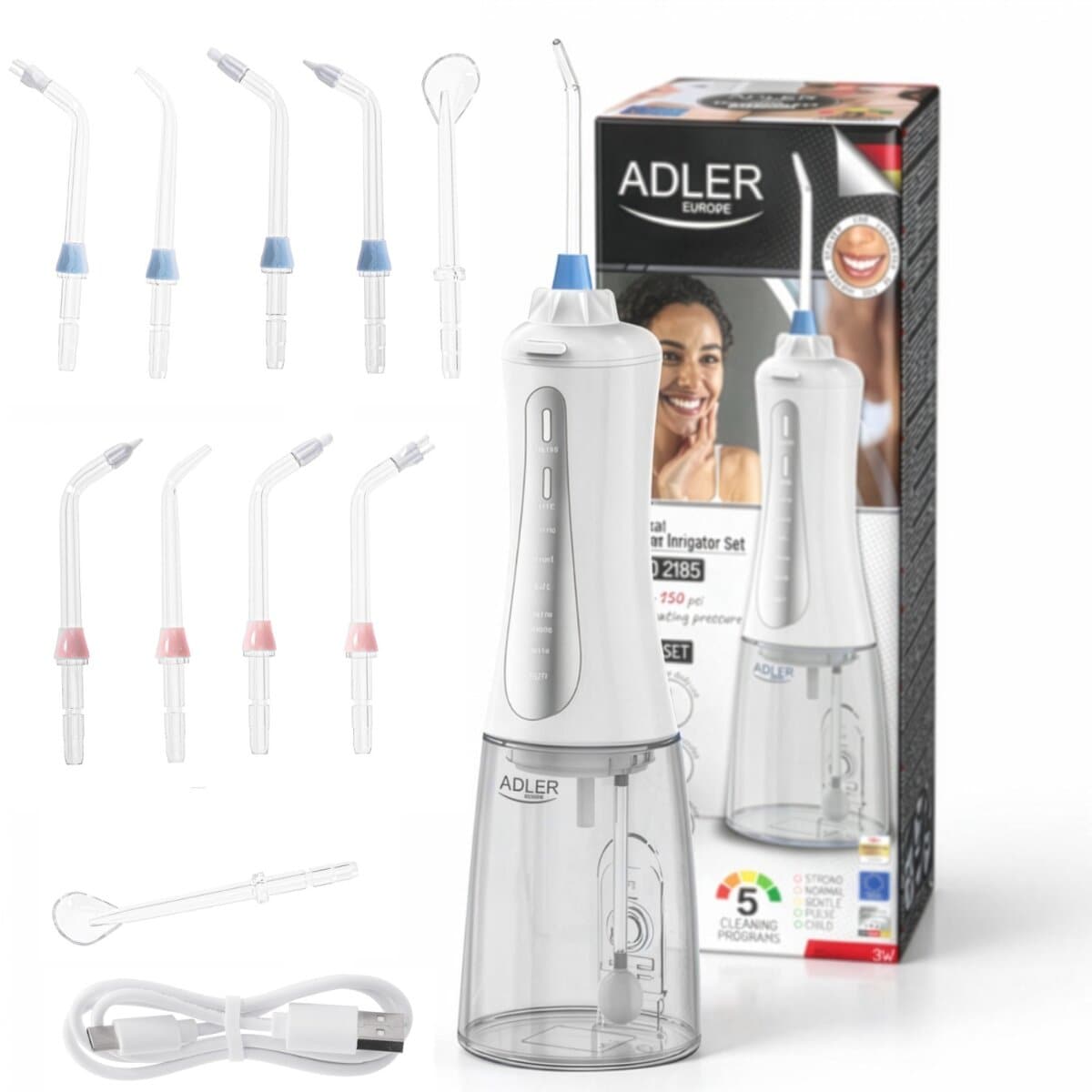 Adler AD 2185 Munddusche mit 10 Aufs&auml;tzen & 5 Geschwindigkeitsstufen, 1800W - Bild 1