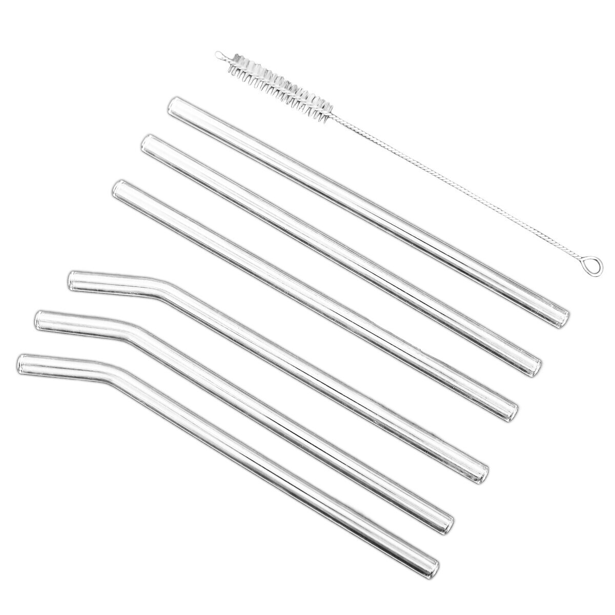 6er Set Strohhalme 20 cm, Glastrinkhalme mit Reinigungsbürste | 04255829540848