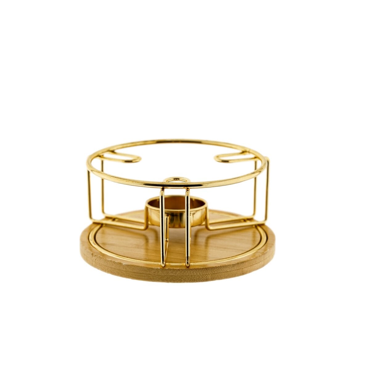 St&ouml;vchen aus Edelstahl mit Holzuntersetzer - Teew&auml;rmer, 14 x 7 cm Gold - Bild 1