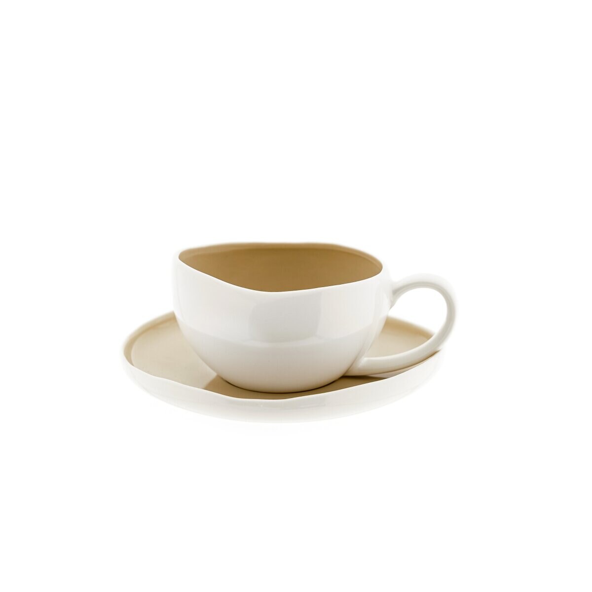 Wave Cream Kaffeetassen mit Untertellern - 12-teiliges-Set,