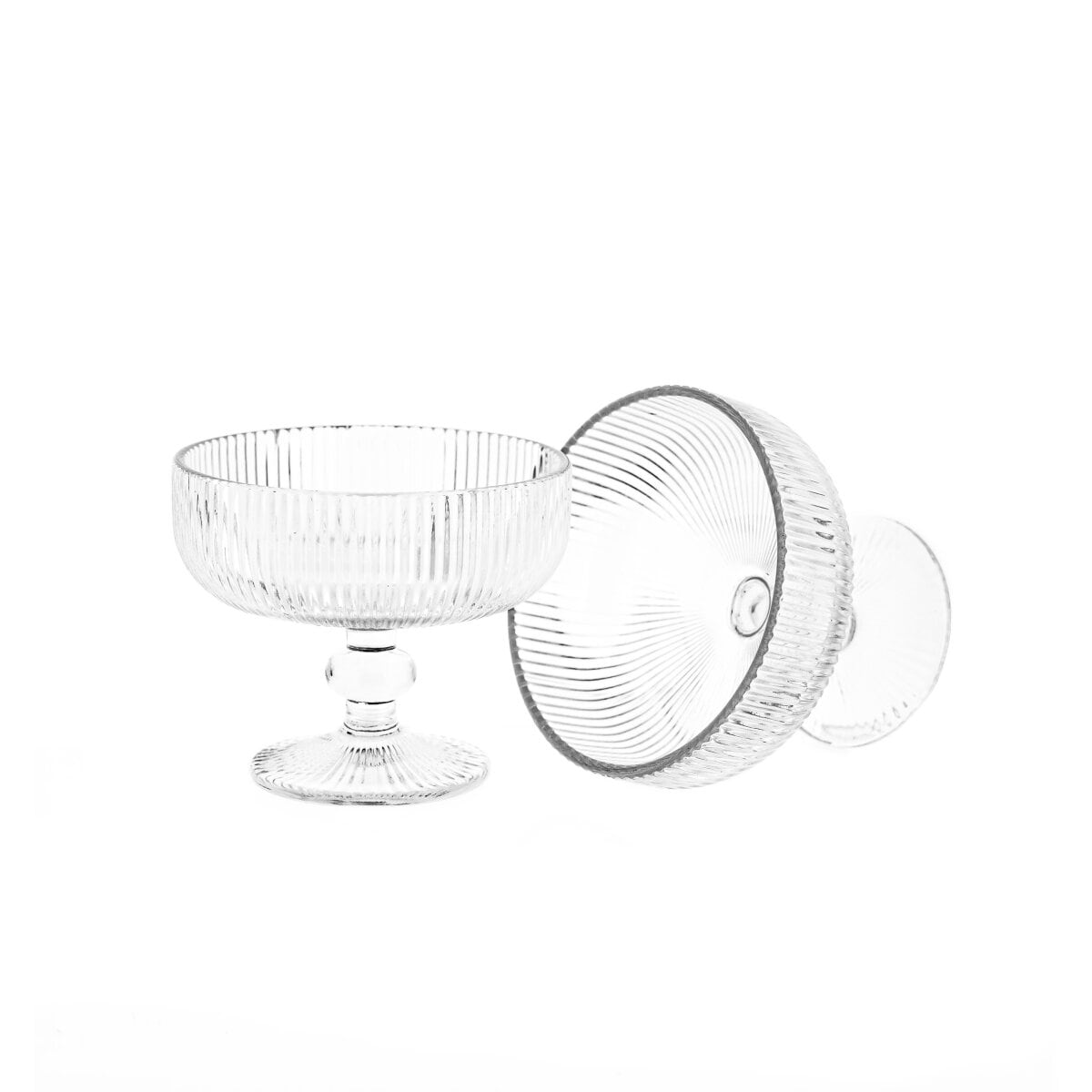 Glasschalen 6er Set, 250 ml - Dessertschalen mit Fu&szlig; und geriffeltem - Bild 1