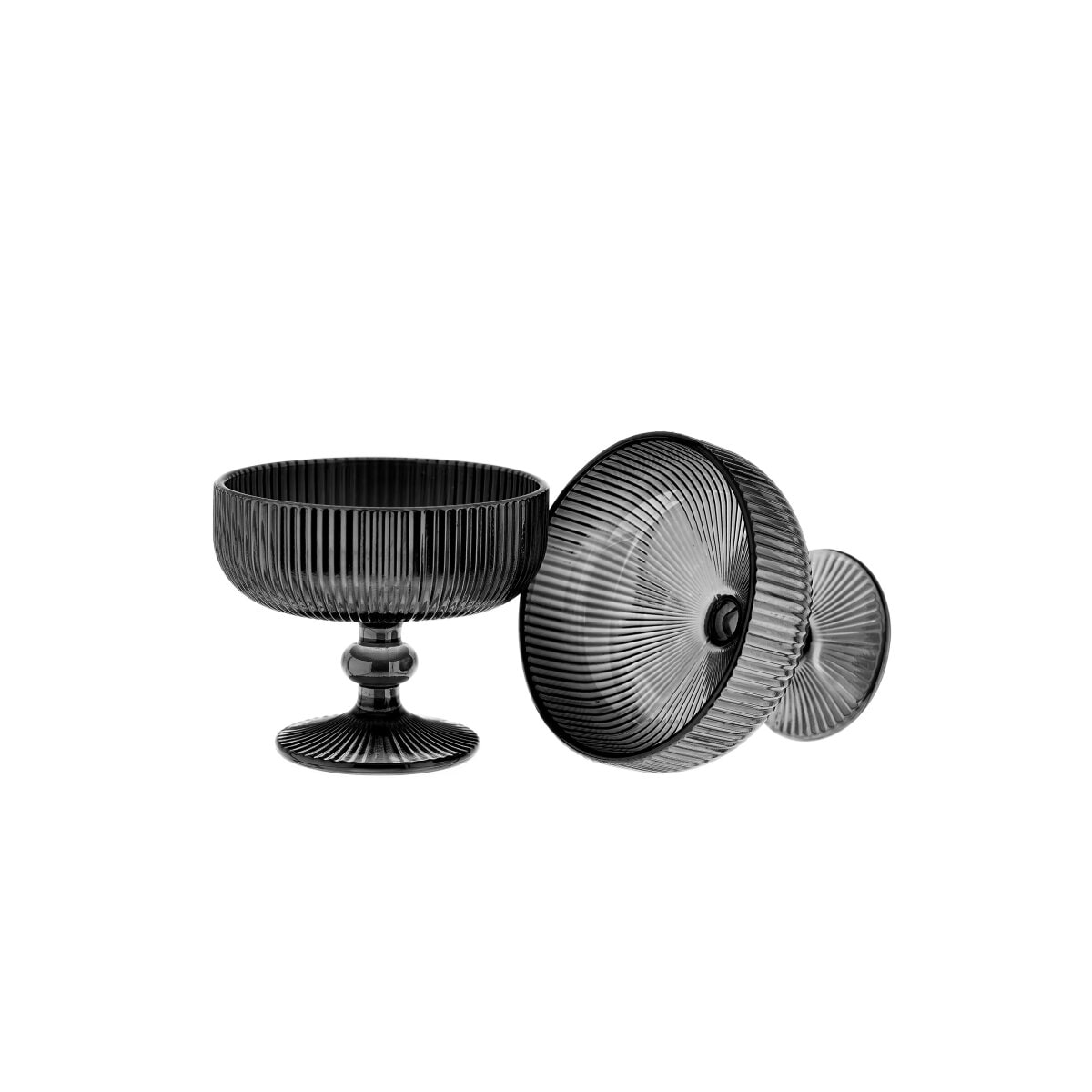 Glasschalen 6er Set, 250 ml - Dessertschalen mit Fu&szlig; und geriffeltem - Bild 1