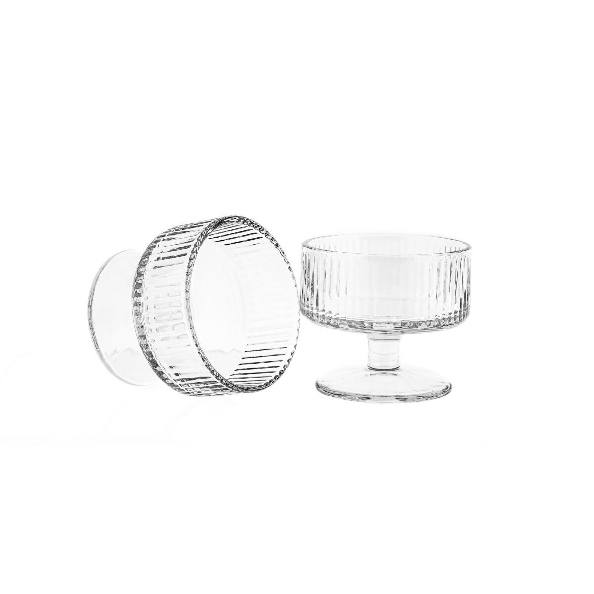 Glasschalen 6er Set, 180 ml - Dessertschalen mit Fu&szlig; und geriffeltem - Bild 1