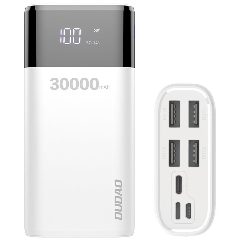K8s+ Powerbank 30000 mAh 3x USB LED-Lampe USB-C Weiß