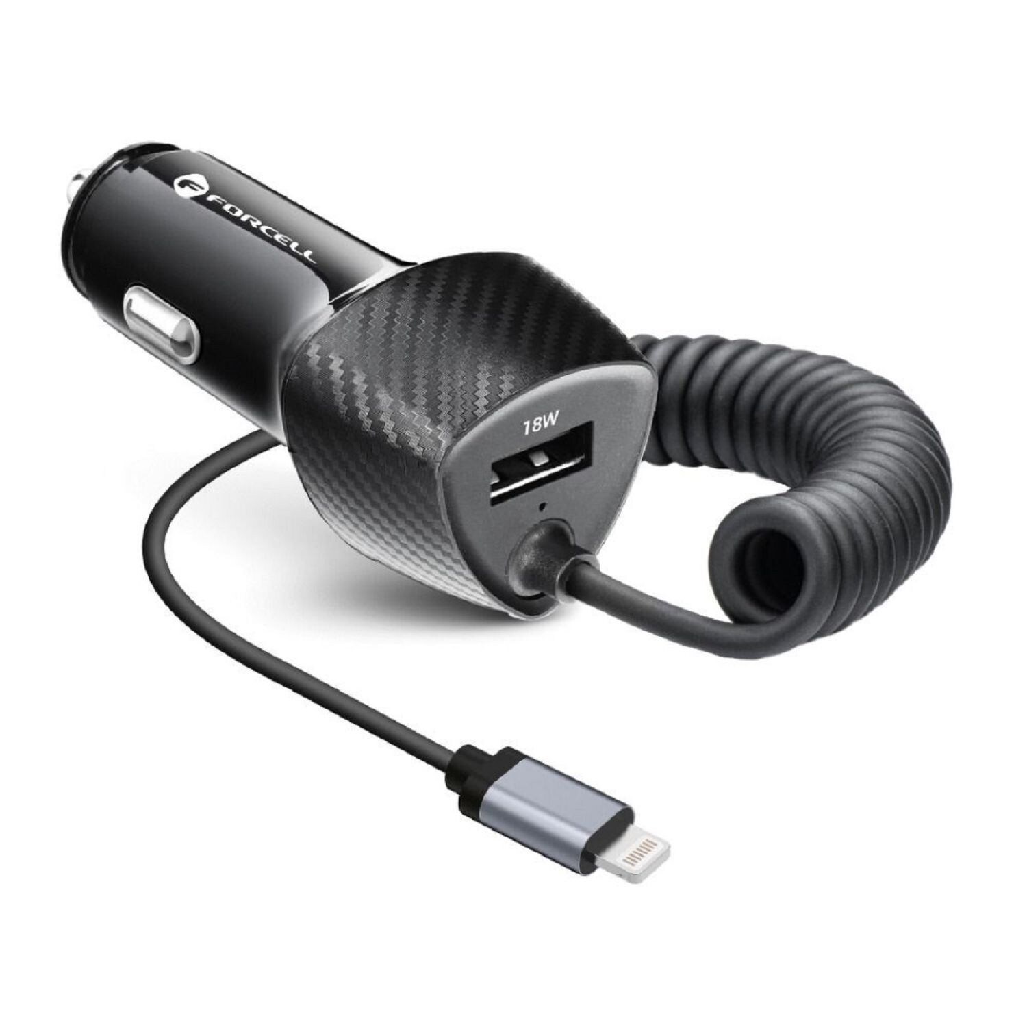 KFZ-Ladegerät CARBON USB QC 3.0 18W + Kabel iPhone-Anschluss | 05903396133824