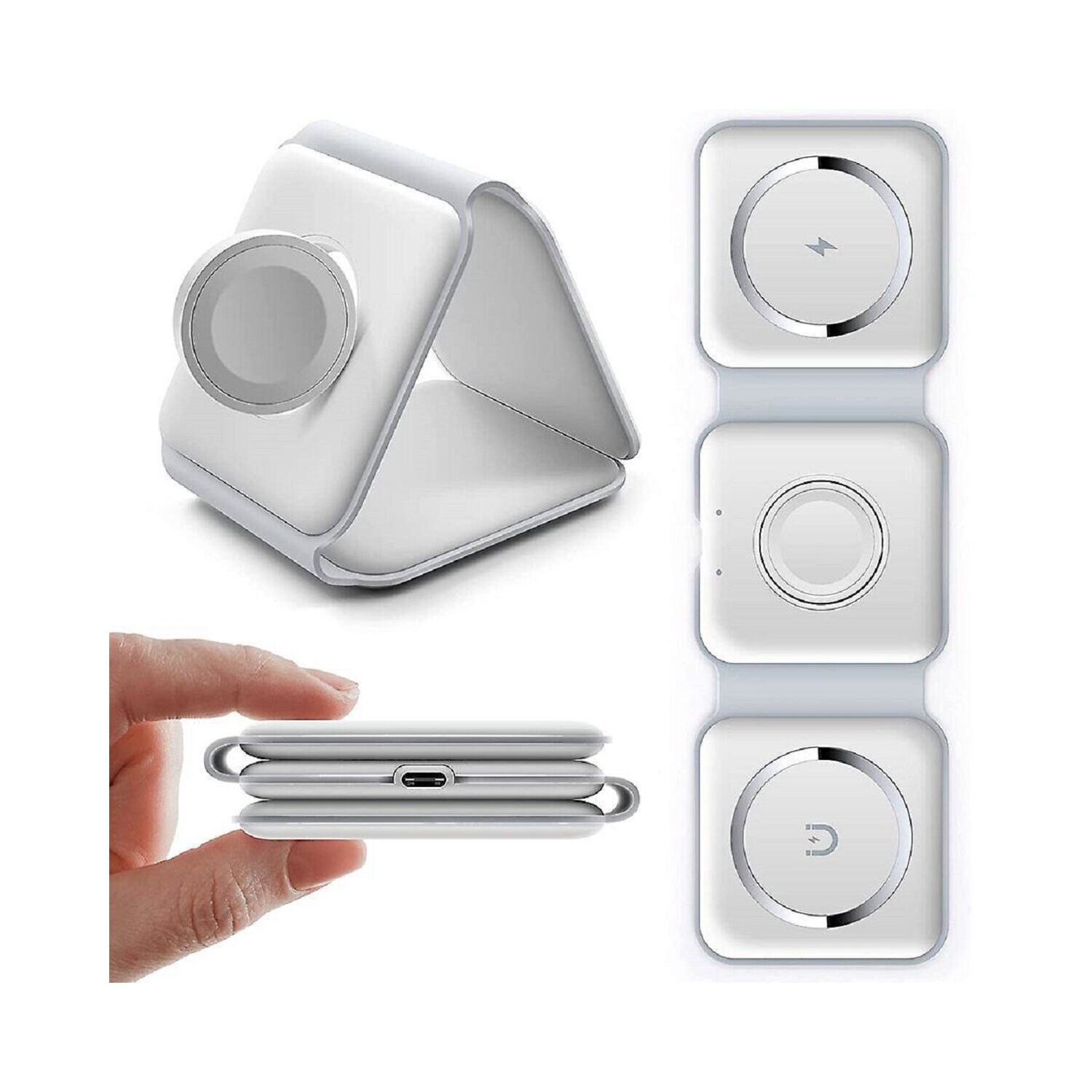Kabelloses Ladegerät 15W für Smartphone, Apple Watch, AirPods P14 Weiß