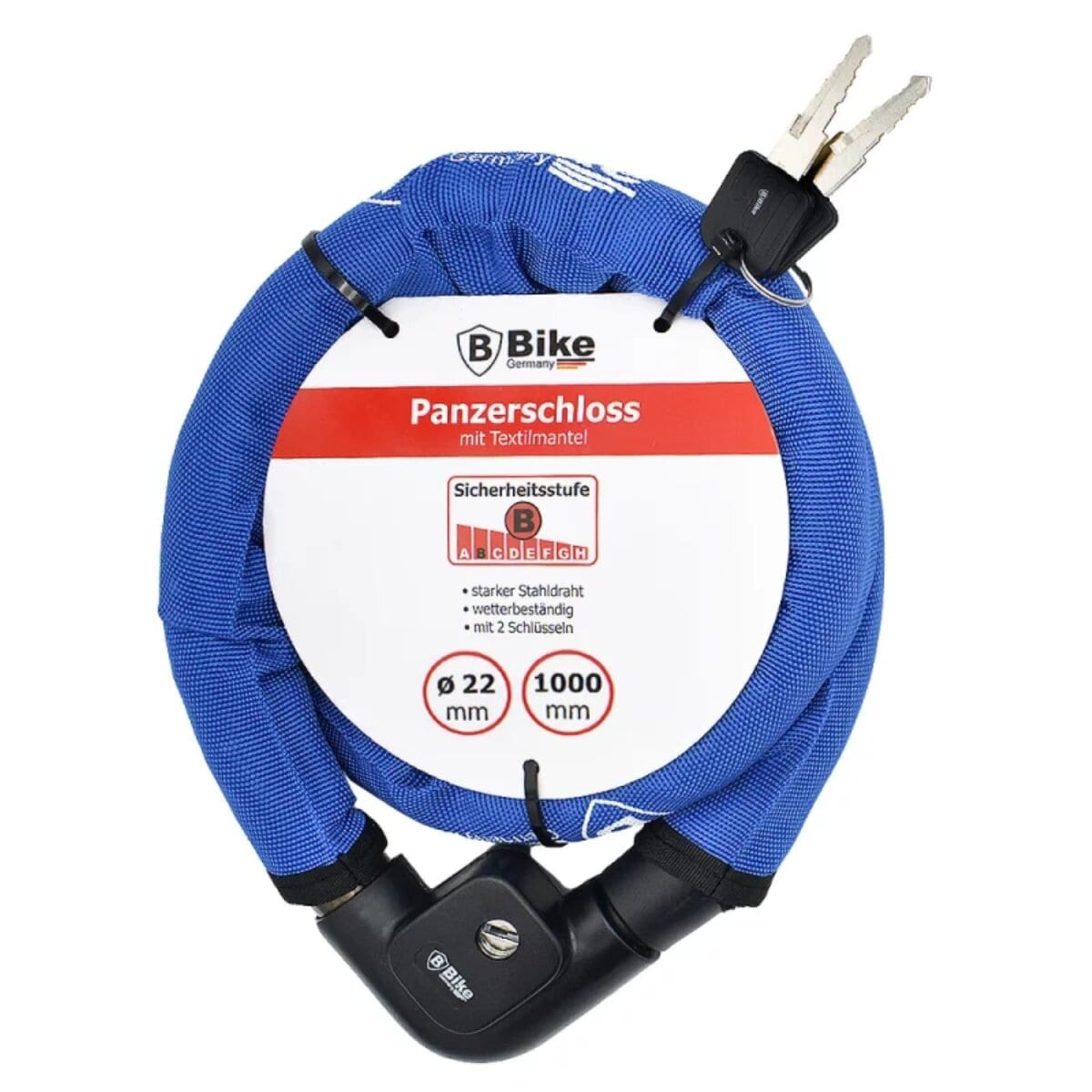 Universalschloss 22 mm x 1000 mm, f&uuml;r Fahrrad, Motorrad oder Tore Blau - Bild 1