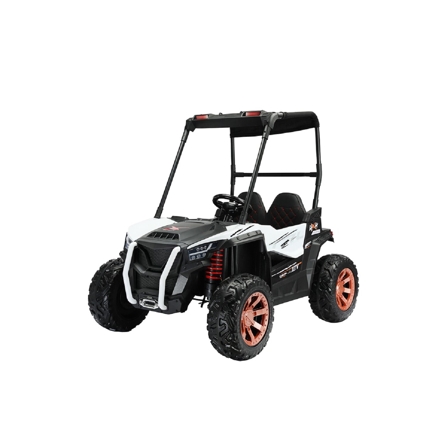 2 Sitzer 12V Kinder Auto Gelände UTV LED Light App Control Buggy Weiß