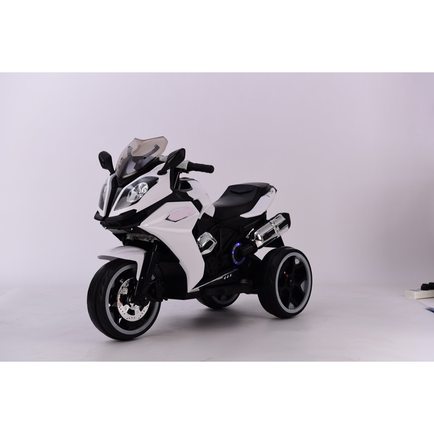 Kinder Dreirädriges Motorrad 2 Motoren Power Display 6V7AH Weiß