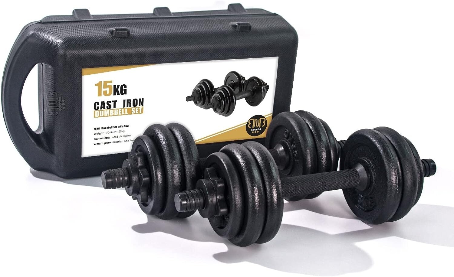 Bodybuilding Hantel 15 kg, Gewichtstraining, Gusseisen | 04255698280838