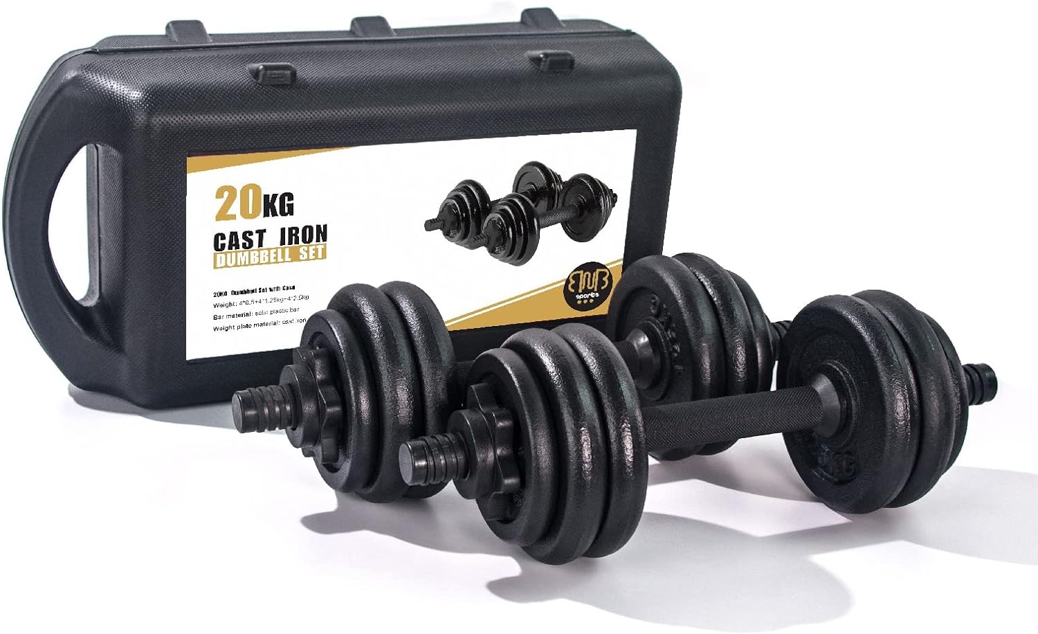 Bodybuilding Hantel 20 kg, Gewichtstraining, Gusseisen mit Geh&auml;use - Bild 1