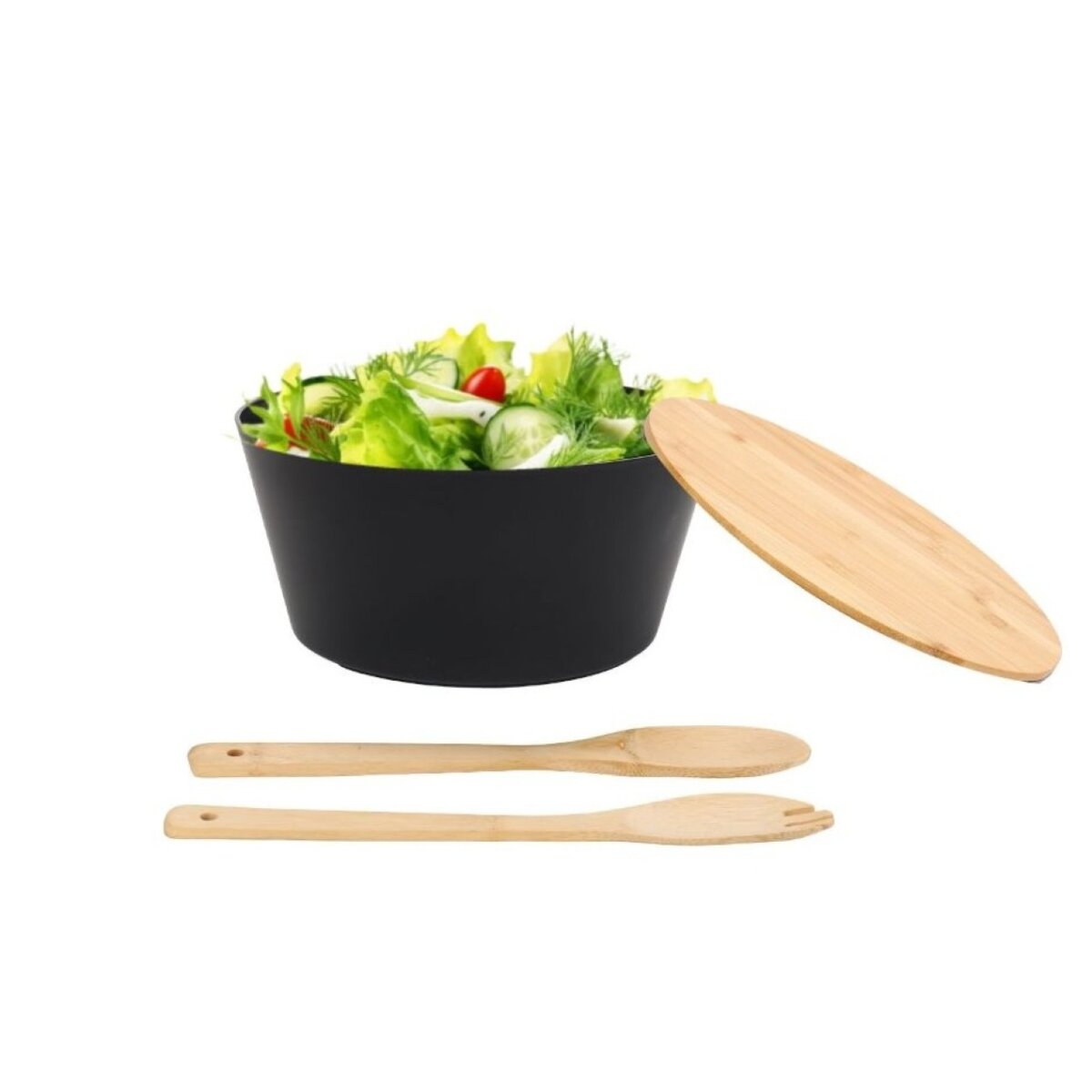 4-tlg. Bambus Salatsch&uuml;ssel Set - inkl. Servierbesteck Gabel & L&ouml;ffel - Bild 1