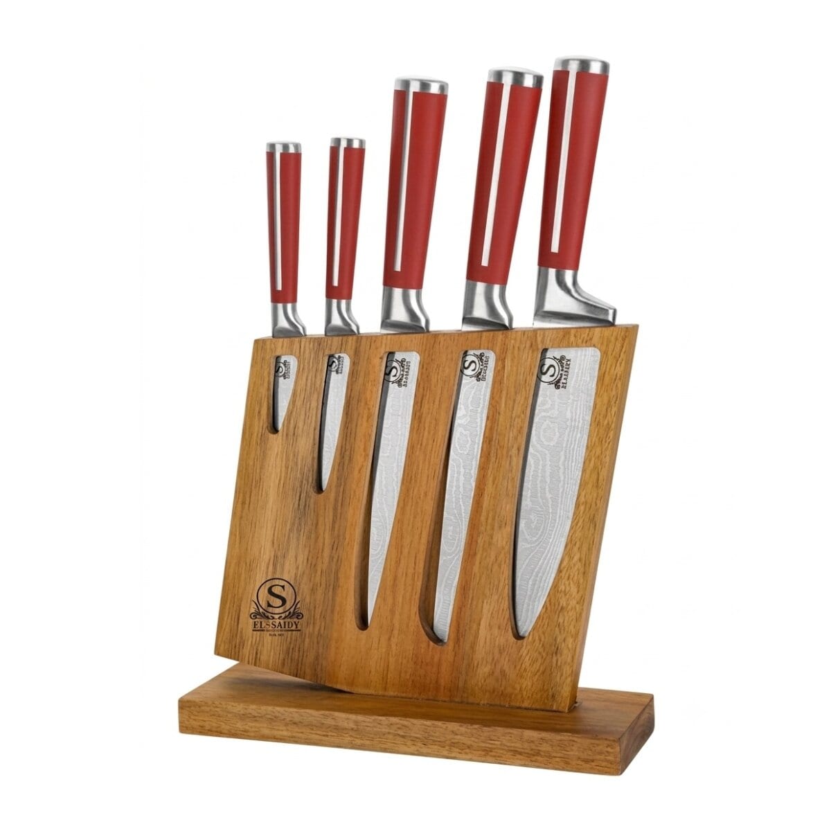 6-teiliges Messer-Set mit ergonomischen Griffen & Messerblock - Rot - Bild 1