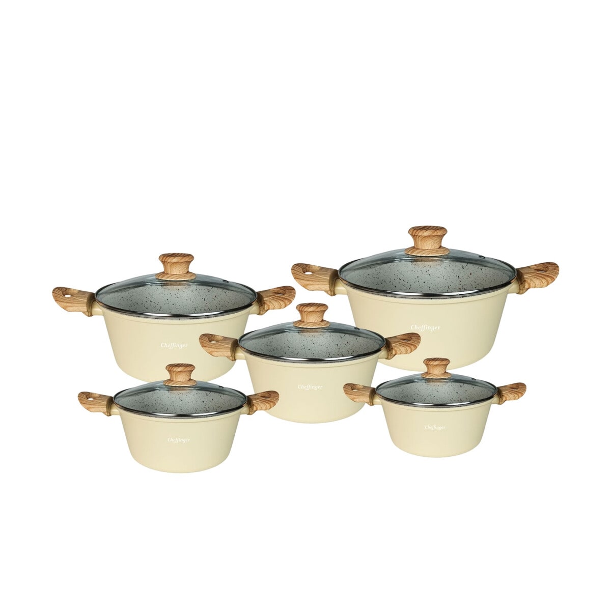 10-tlg. mit Glasdeckeln Induktion geeignet Antihaft-Marmorbeschichtung - Bild 1