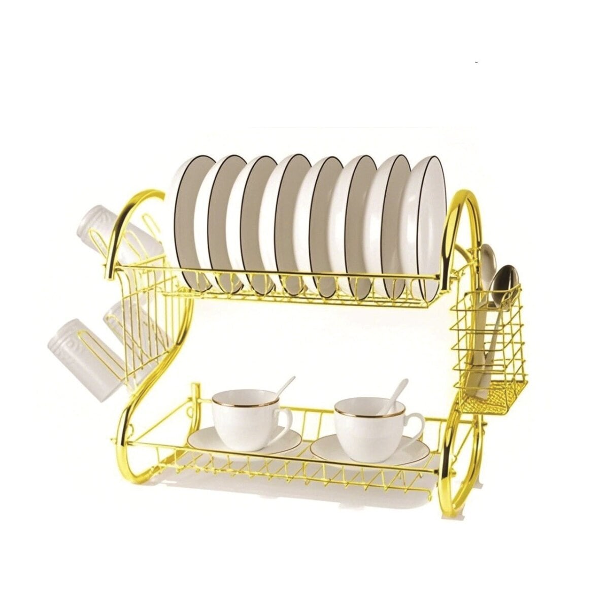 2-stufiger Abtropfst&auml;nder in Gold mit Besteckkorb & Abtropfschale - Bild 1