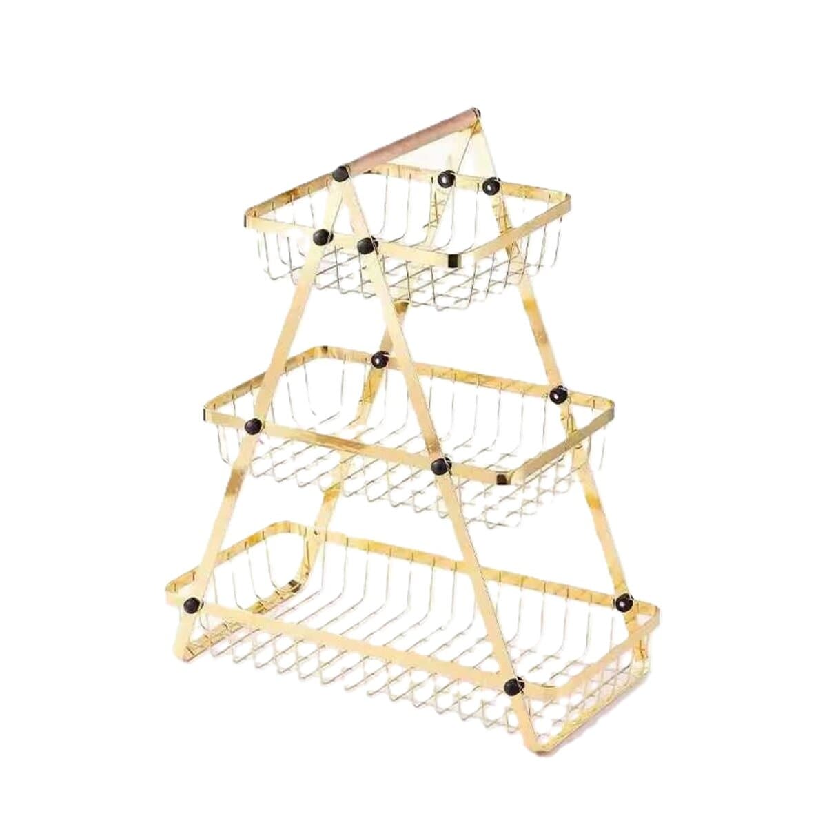 3-st&ouml;ckige Etagere mit Griff, Obstkorb in Gold - Tragbar & Platzsparen - Bild 1