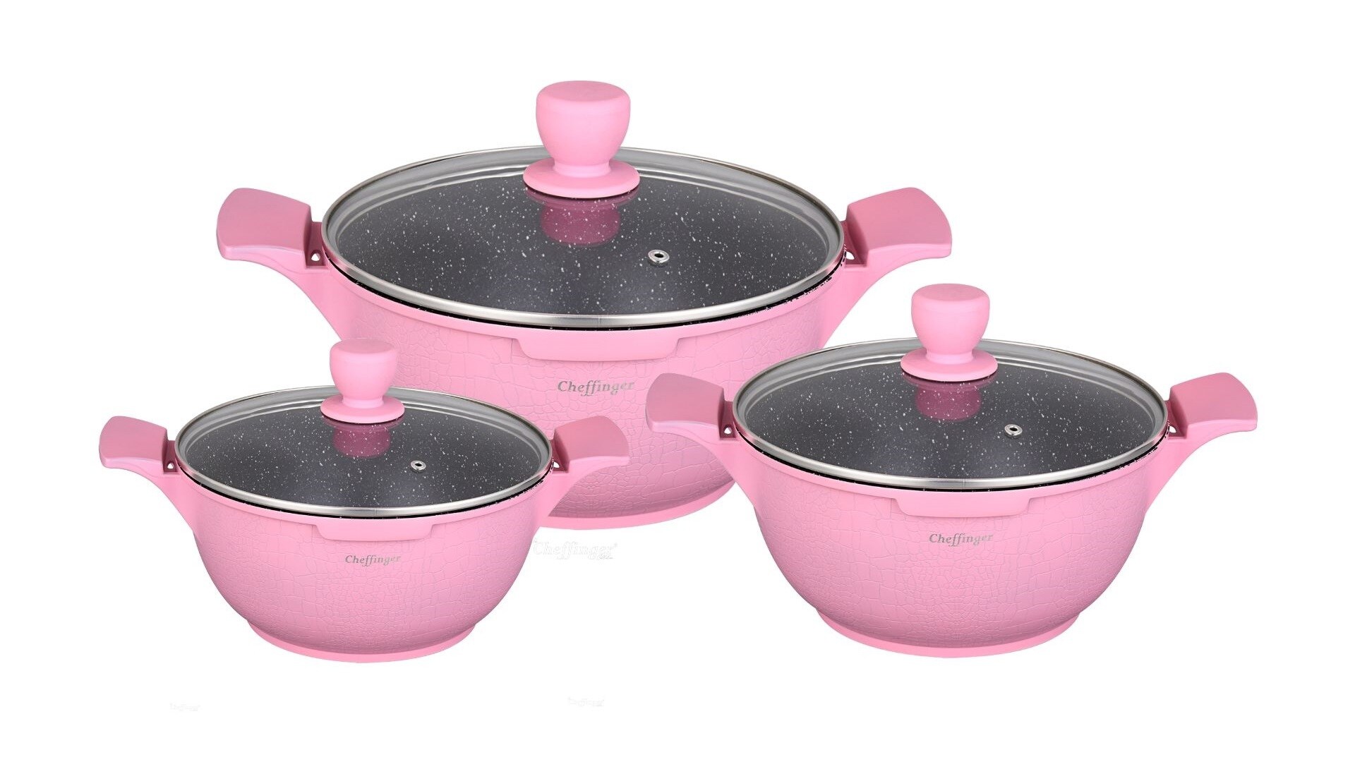 Kochtopfset 20-24-28cm 6-tlg Pink - Bild 1