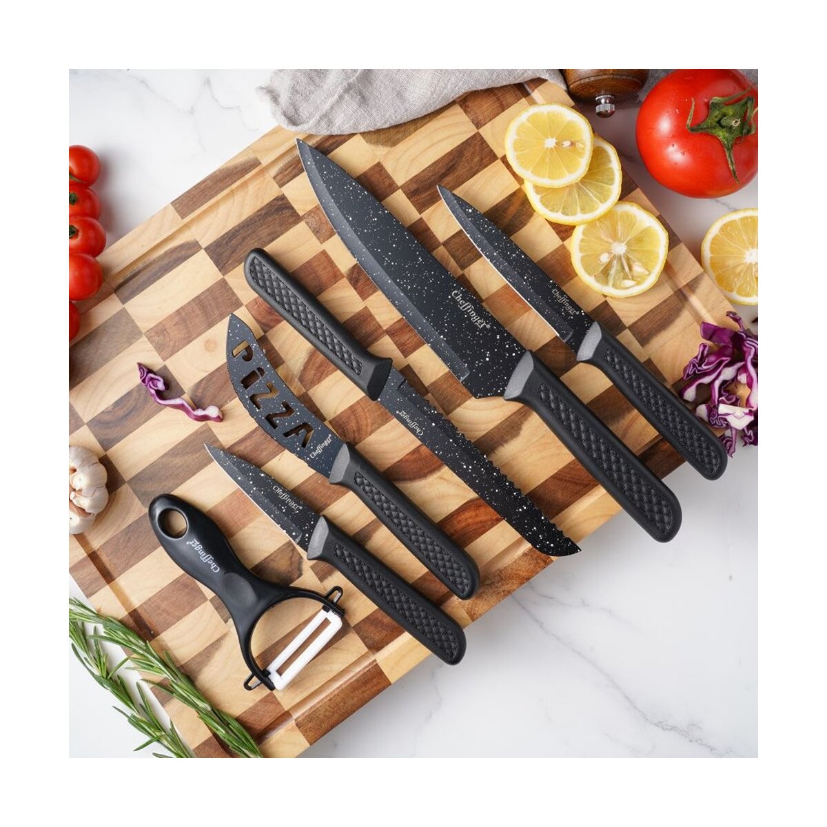 Messer-Set 6-teilig mit Sch&auml;ler in Schwarz - ergonomisch & vielseitig - Bild 1