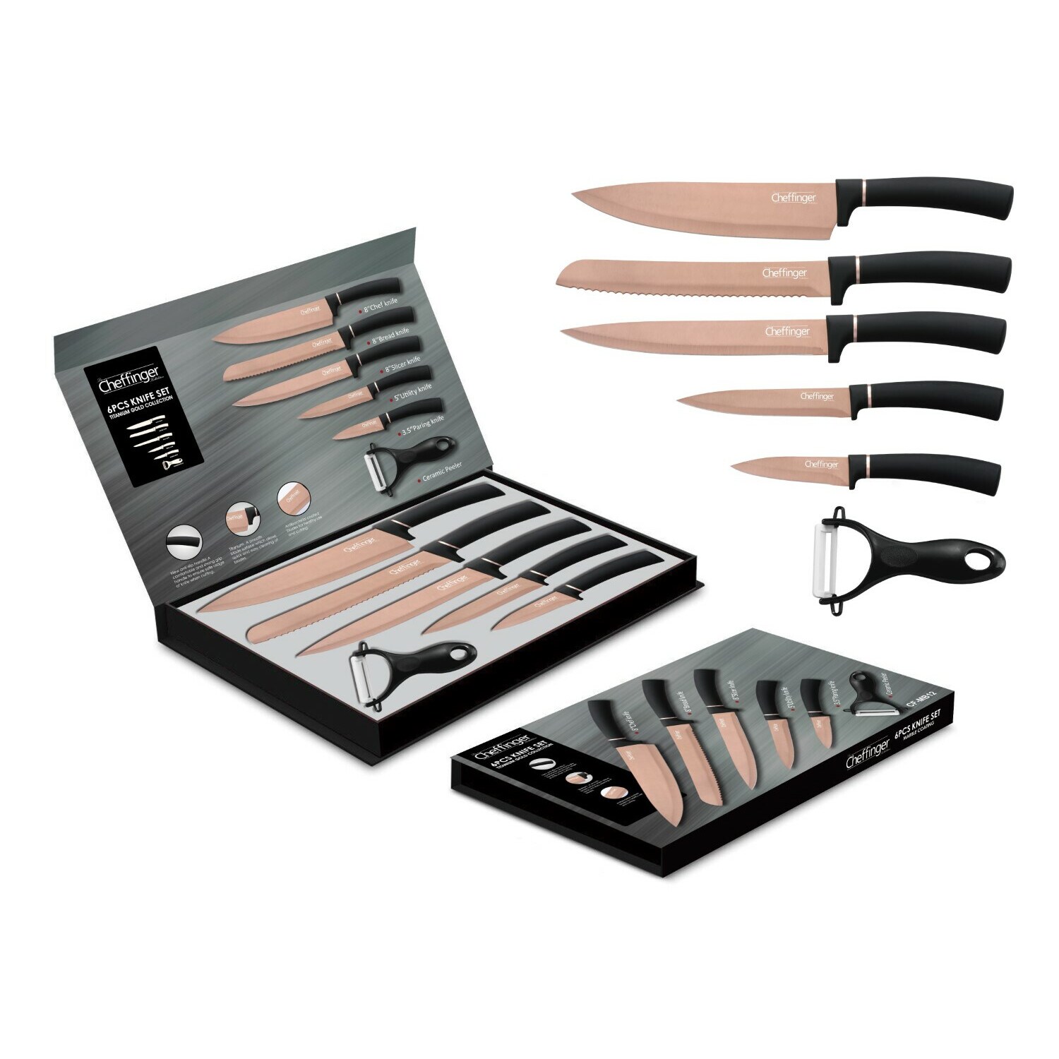 6 Teiliges Messer-Set aus hochwertigem Edelstahl Brotmesser Fleischmesser - Bild 1