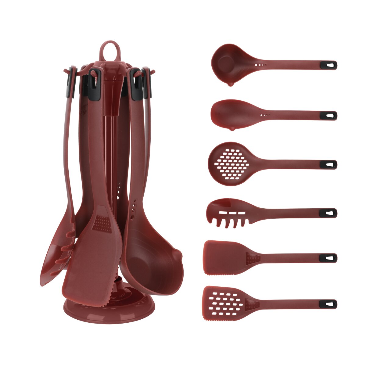 7-teiliges Kochbesteck-Set mit St&auml;nder, Bordeaux - hitzebest&auml;ndig & pflegeleicht - Bild 1