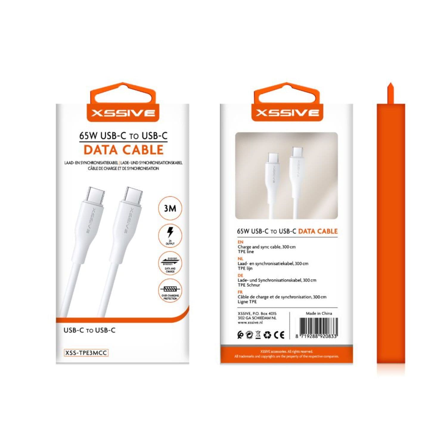 65W 3 Meter USB-C zu USB-C Datenkabel 2.4A Schnell-Ladekabel - Bild 1