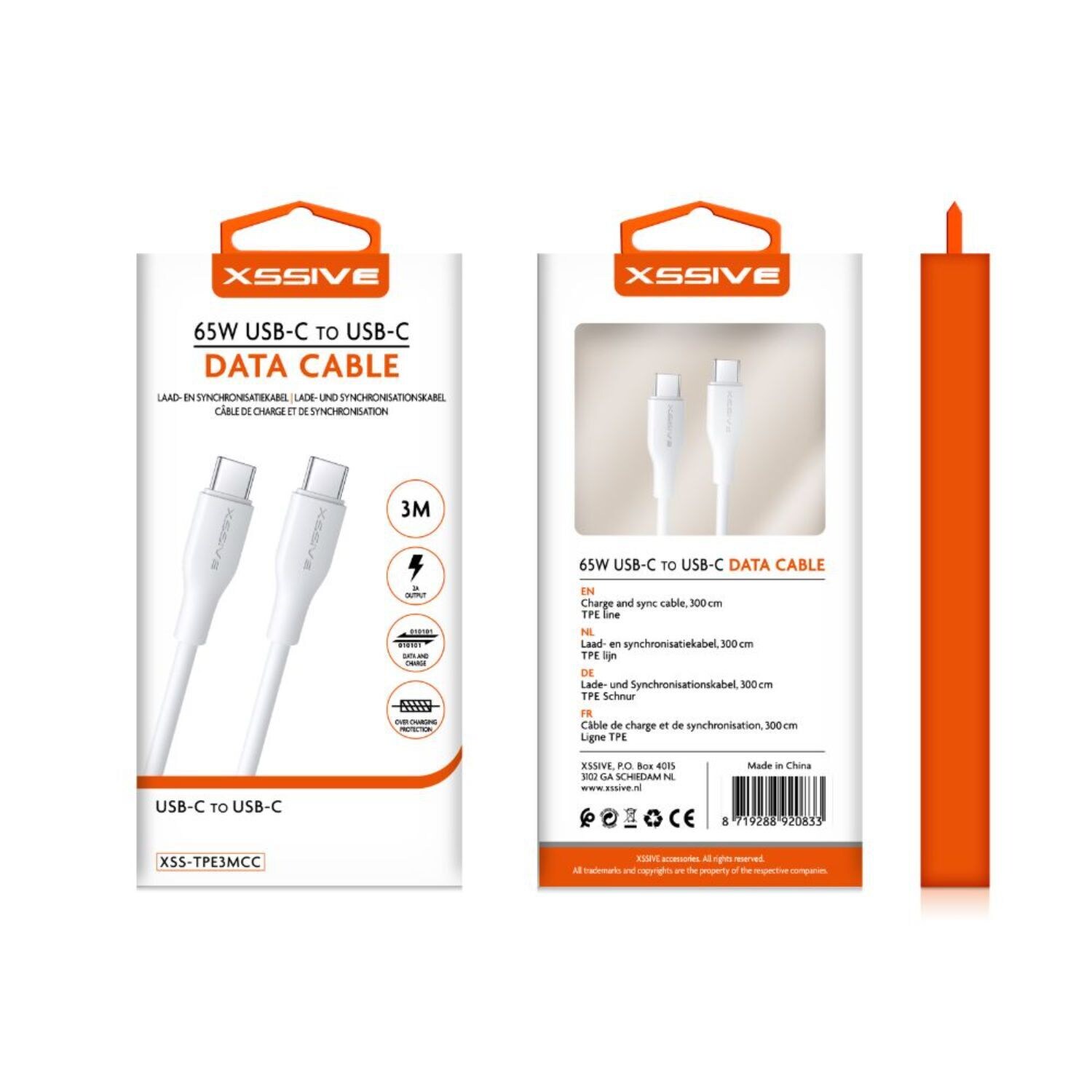 65W 3 Meter USB-C zu USB-C Datenkabel 2.4A Schnell-Ladekabel | 04252021399403