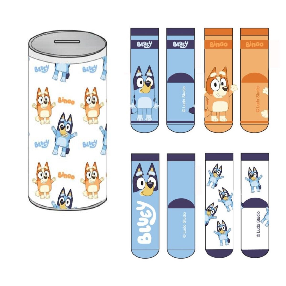 Bluey Socken-Set f&uuml;r Kinder &ndash; 4er-Pack bunte Kindersocken + Sparschwei - Bild 1