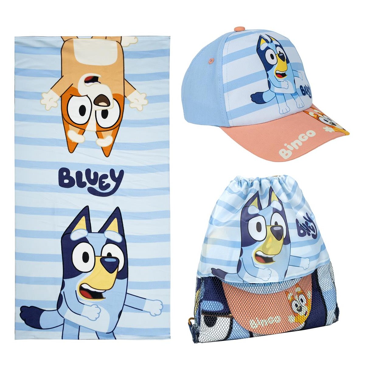 Bluey Kinder Strand-Set Strandtuch + Kappe + Turnbeutel Geschenkset - Bild 1