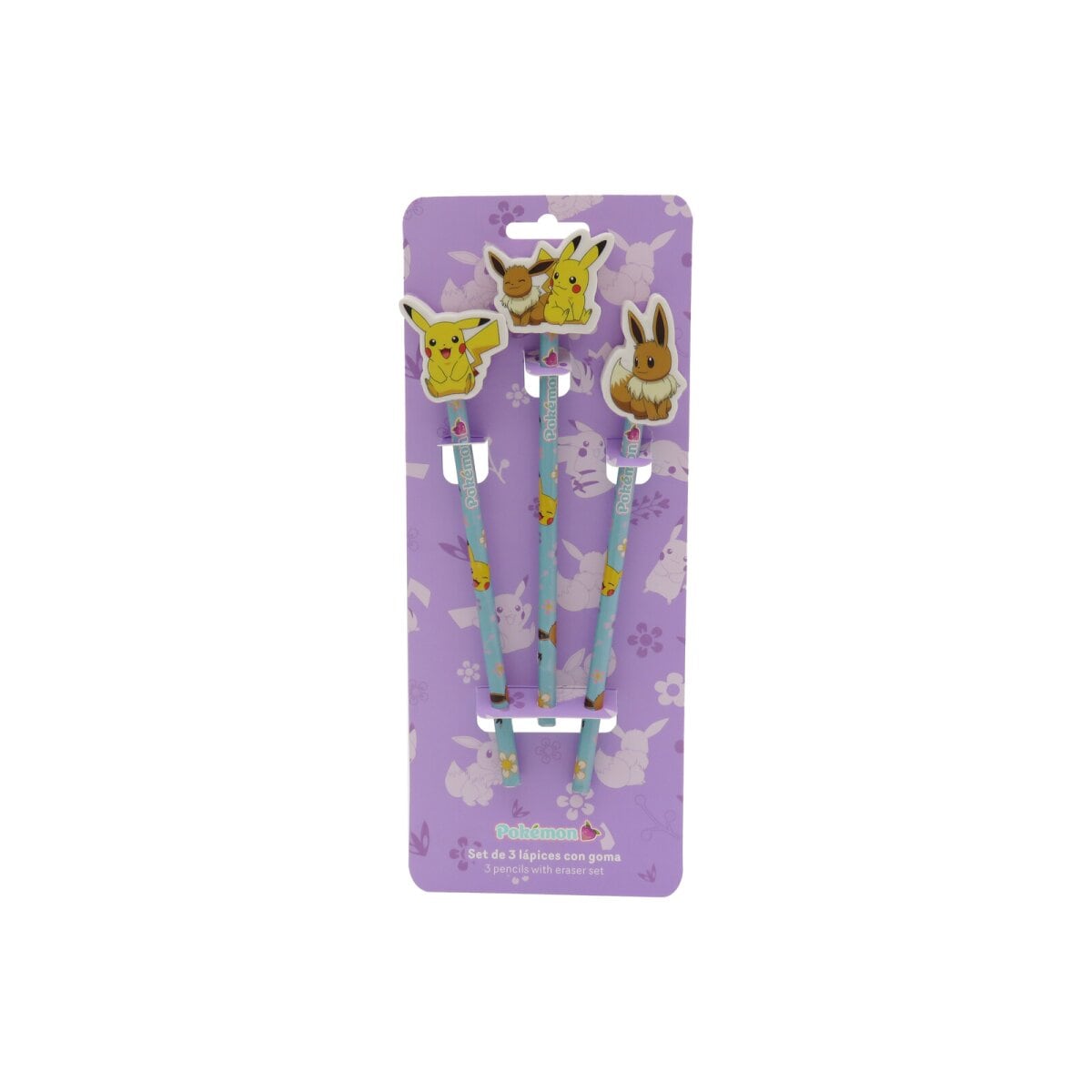 Pok&eacute;mon Bleistift Set 3 teilig mit dekorativem Radiergummi - Bild 1