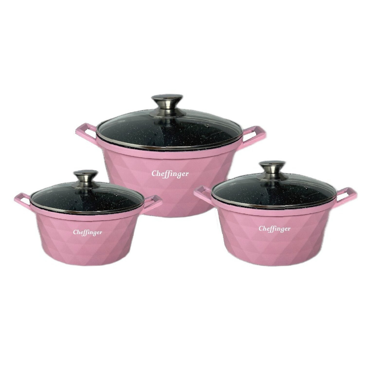 Diamant Kochgeschirr 6 teilig Topf Induktion Alu Guss Kochtopfset Marmor Pink - Bild 1