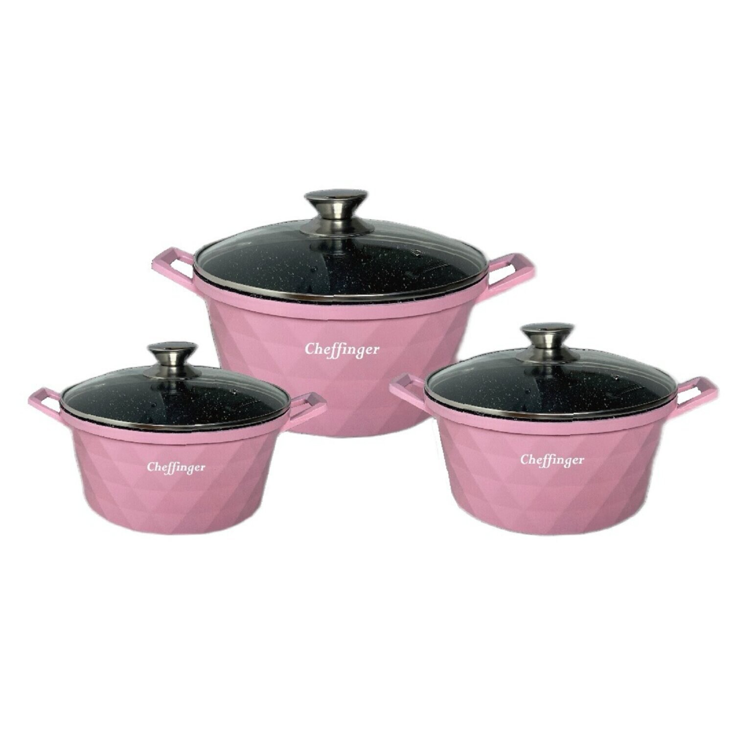 Diamant Kochgeschirr 6 teilig Topf Induktion Alu Guss Kochtopfset Marmor Pink | 04255698235210