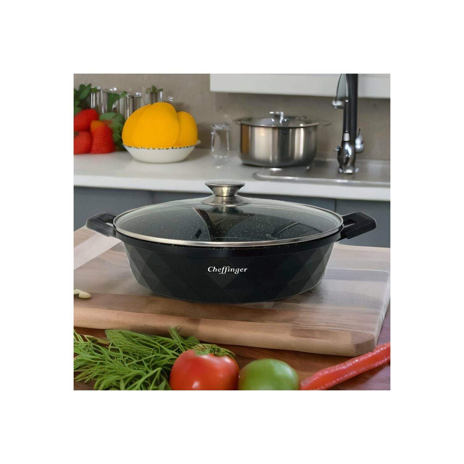 Servierpfanne Schmorpfanne Kochtopf Induktion &Oslash;28cm Alu Guss Topf - Bild 1