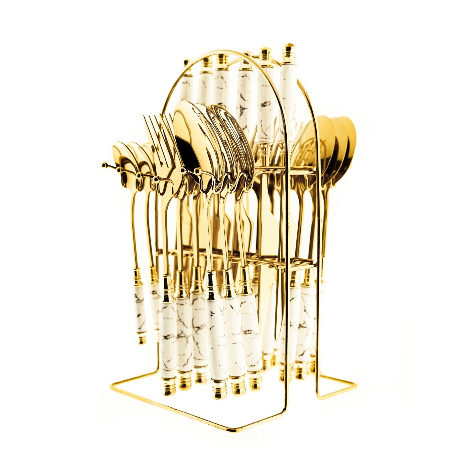 24-Teilig Besteckset mit Ständer 18/10 Edelstahl Gabel Messer Löffel E | 04255698222562