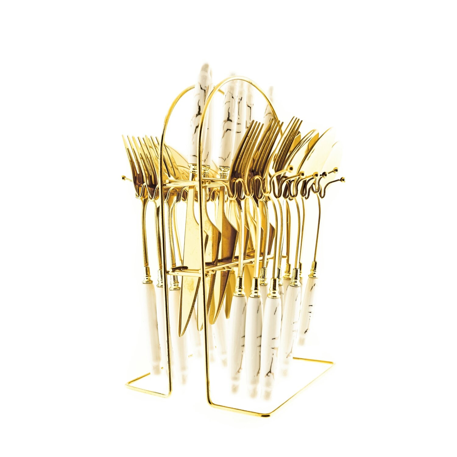 24-Teilig Besteckset mit St&auml;nder 18/10 Edelstahl Gabel Messer L&ouml;ffel E - Bild 1