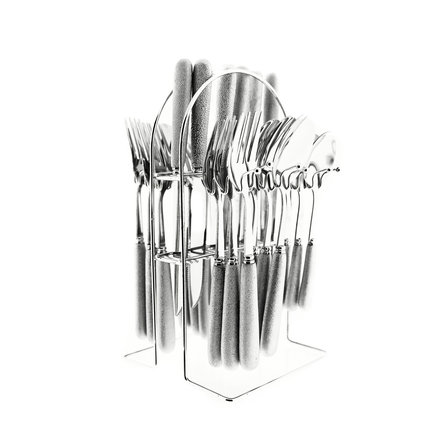 24-Teilig Besteckset mit St&auml;nder 18/10 Edelstahl Gabel Messer L&ouml;ffel E - Bild 1