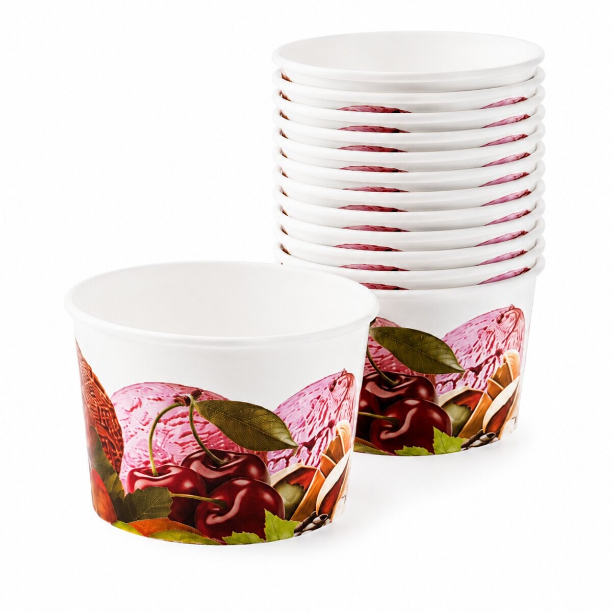 Eisbecher aus Pappe mit Fruchtmotiv – XL Dessertbecher