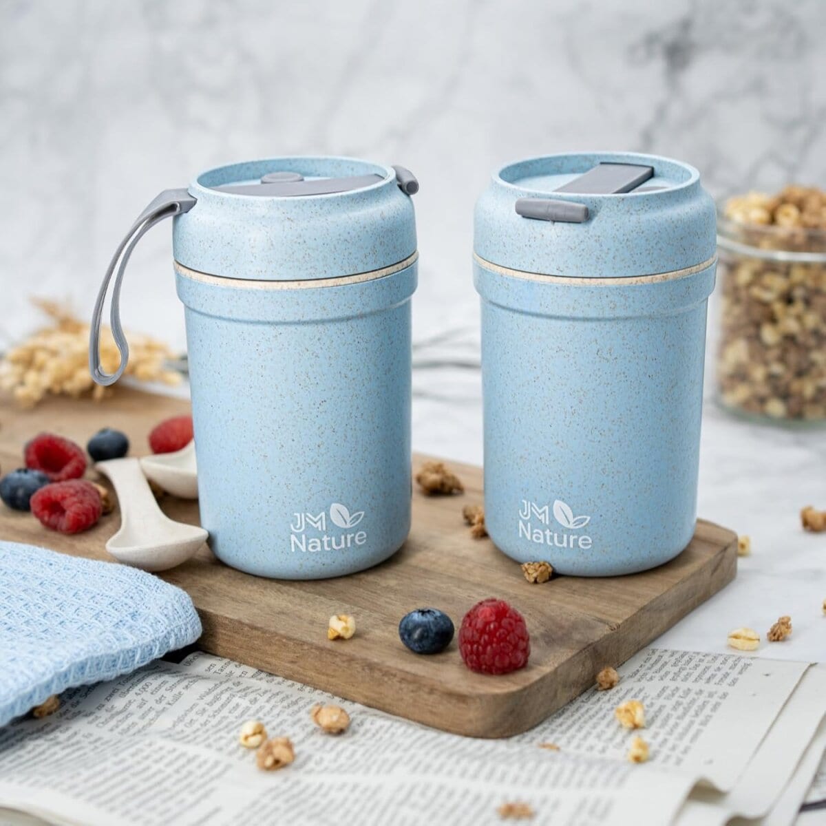 To Go Müslibecher 2 Stück Praktische Joghurtbecher mit Deckel & Löffel