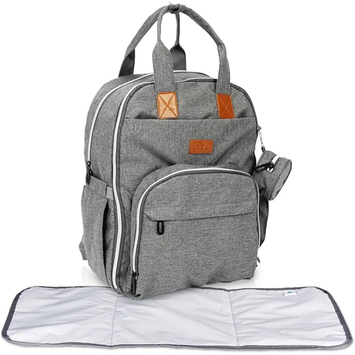 Wickelrucksack gro&szlig; Grau mit Wickelunterlage und Kinderwagenhaken - Bild 1