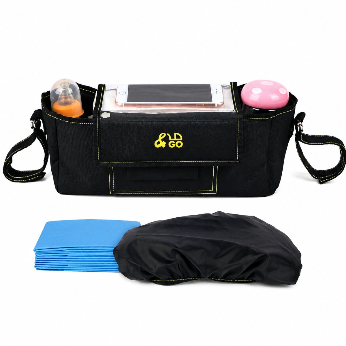 Kinderwagen Organizer mit Smartphone Tasche und Schultergurt - Bild 1