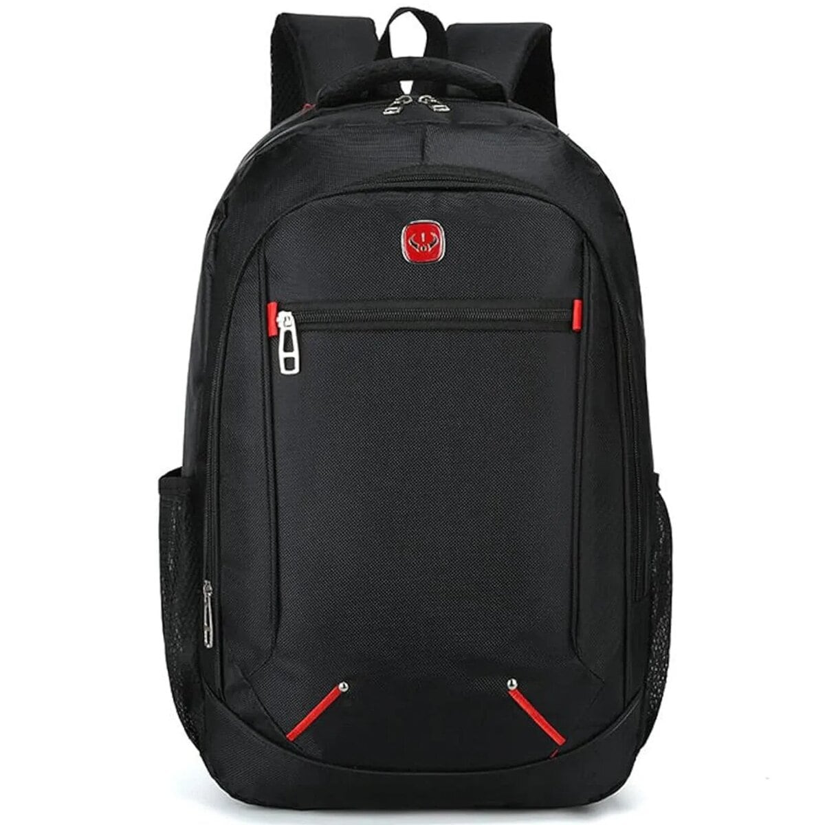 Schwarzer Rucksack mit Netztaschen und mehreren F&auml;chern - Bild 1