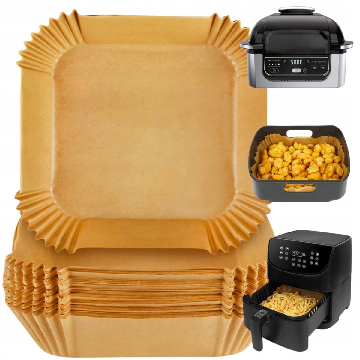 Hei&szlig;luftfritteuse Papier Eins&auml;tze quadratisch 100 St&uuml;ck 20 &times; 20 cm - Bild 1