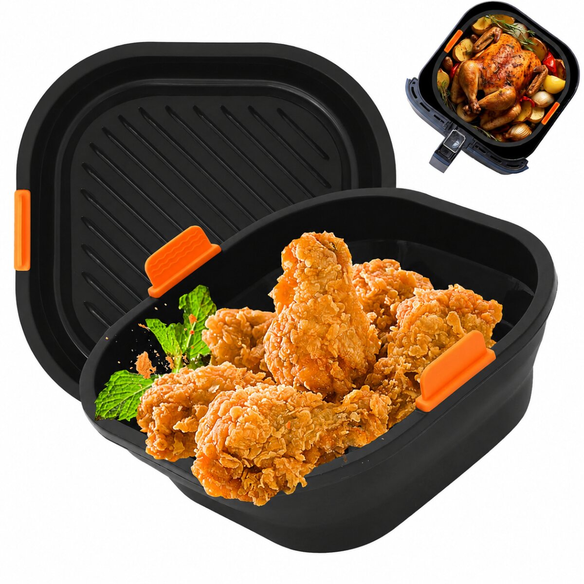 Silikoneinsatz Hei&szlig;luftfritteuse 2er Set Wiederverwendbar Schwarz - Bild 1