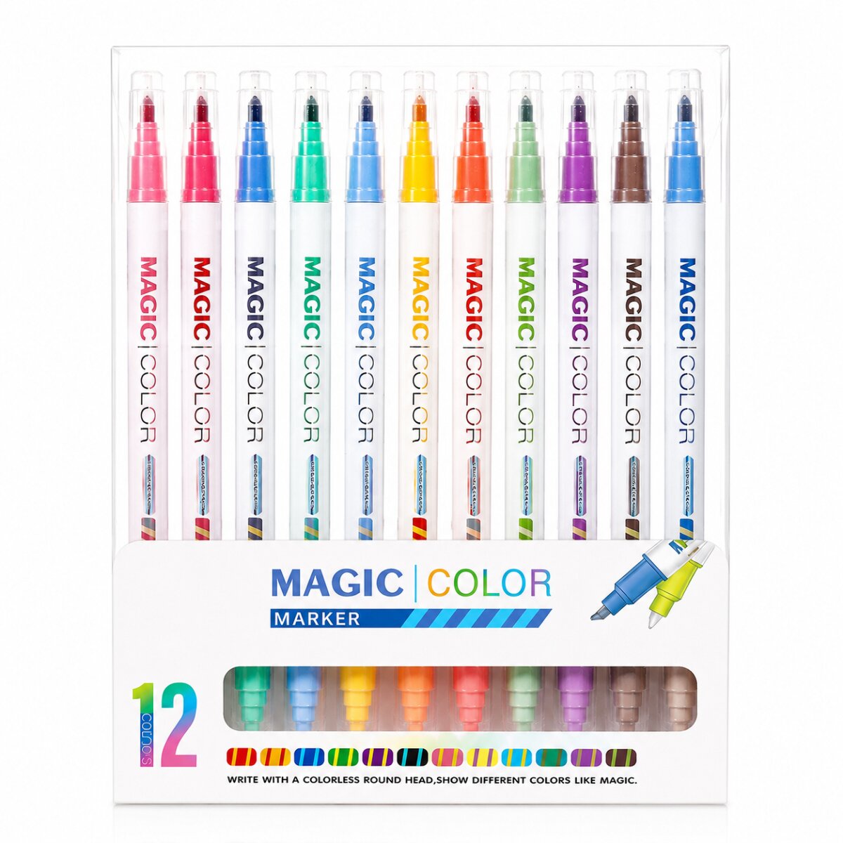 Magische Farbwechselmarker 12er Set mit Malspitze und Farbwechselseite - Bild 1