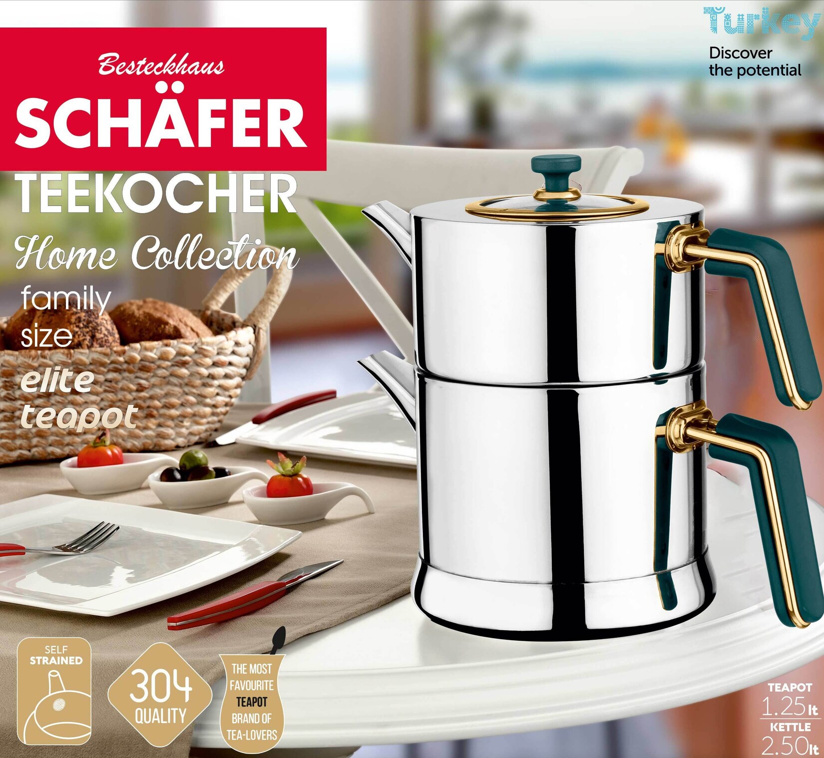 Teekessel 1,25 Liter und Wasserkessel 2,5 Liter 18/10 Edelstahl | 04047125103007