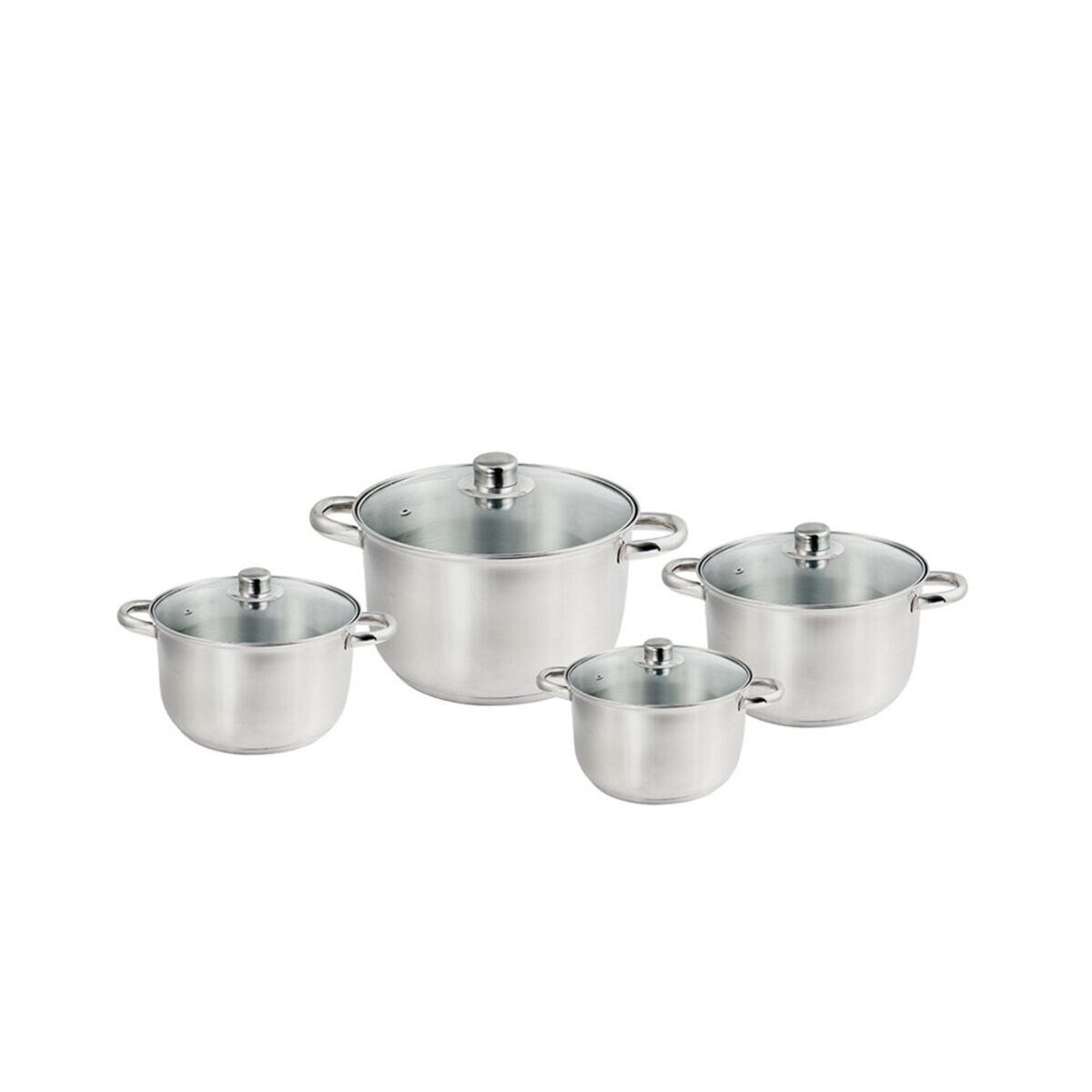 Kochtopf-Set Edelstahl – 8-teilig, mit Glasdeckeln,